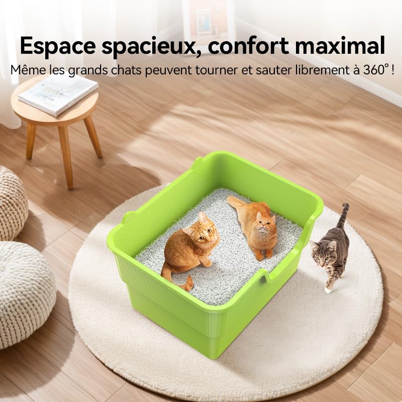 PuaLuce Vassoio Lettiera Gatto Grande Scomponibile - Design a Soglia Bassa & Vasca Profonda Antispruzzo, Ideale per Gatti Adulti/Multigatto, Materiale Antiaderente e Antiodore - Verde