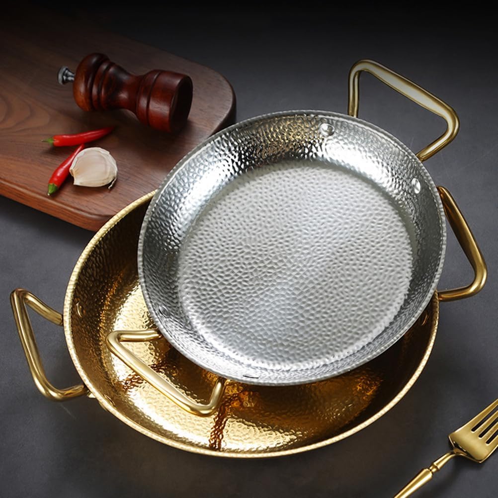 Stainless Steel Paella Pan, Round Seafood Paella Pan Double Ears Pans Nonstick Cooking Large Skillet Cookware for Home Restaurant or Camping, Induction Safe,Silver,12.2inch