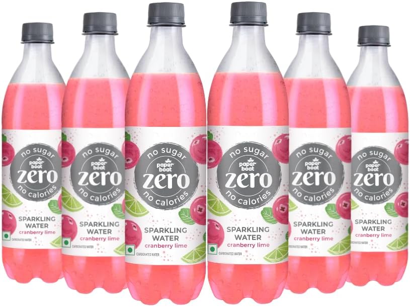 Paper Boat Zero Cranberry Lime Sparkling Water, Pack of 6, 600ml Each | Zero Sugar, Zero Calories | Sugar Free| Flavoured Carbonated Water | No Aspartame