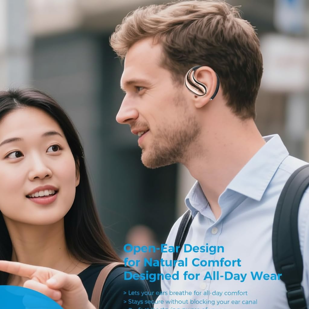 Micool Cuffie open-Ear Bluetooth 6.0, clip on auricolari senza fili con tempo di riproduzione 36H, riduzione del rumore, auricolari vivavoce, vestibilità comoda, per corsa, fitness e viaggi