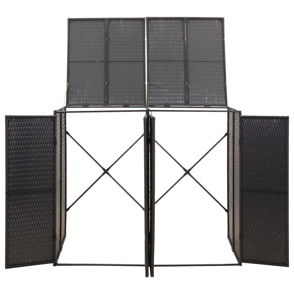 Mülltonnenbox für 2 Tonnen Schwarz 140x80x117 cm Poly Rattan wetterfest abschließbar mit robustem Stahlrahmen für Garten Terrasse und Außenbereich