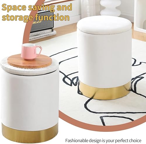 Miniatura 3 de Mxfurhawa Velvet Storage Ottoman Multipurpose Footrest Stool with Metal Base Modern Round Vanity Stool Chair Ottoman Foot Stools Support 300 lbs