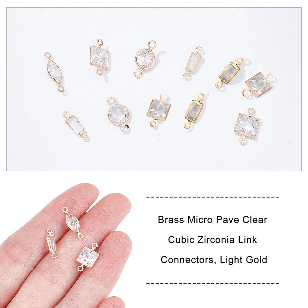 120 Breloques Maillons Zircone Cubique - 12 Styles, Laiton, Pour Fabrication Bijoux Bracelets Colliers - 4