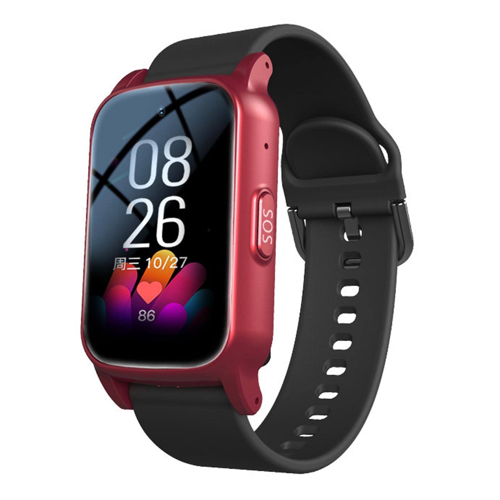 Montre Connectée De Détection De Chute, Dispositifs D'alerte De Chute pour Personnes Âgées, Bracelet de Positionnement GPS, Bracelet GPS avec Appel d'urgence SOS,Red