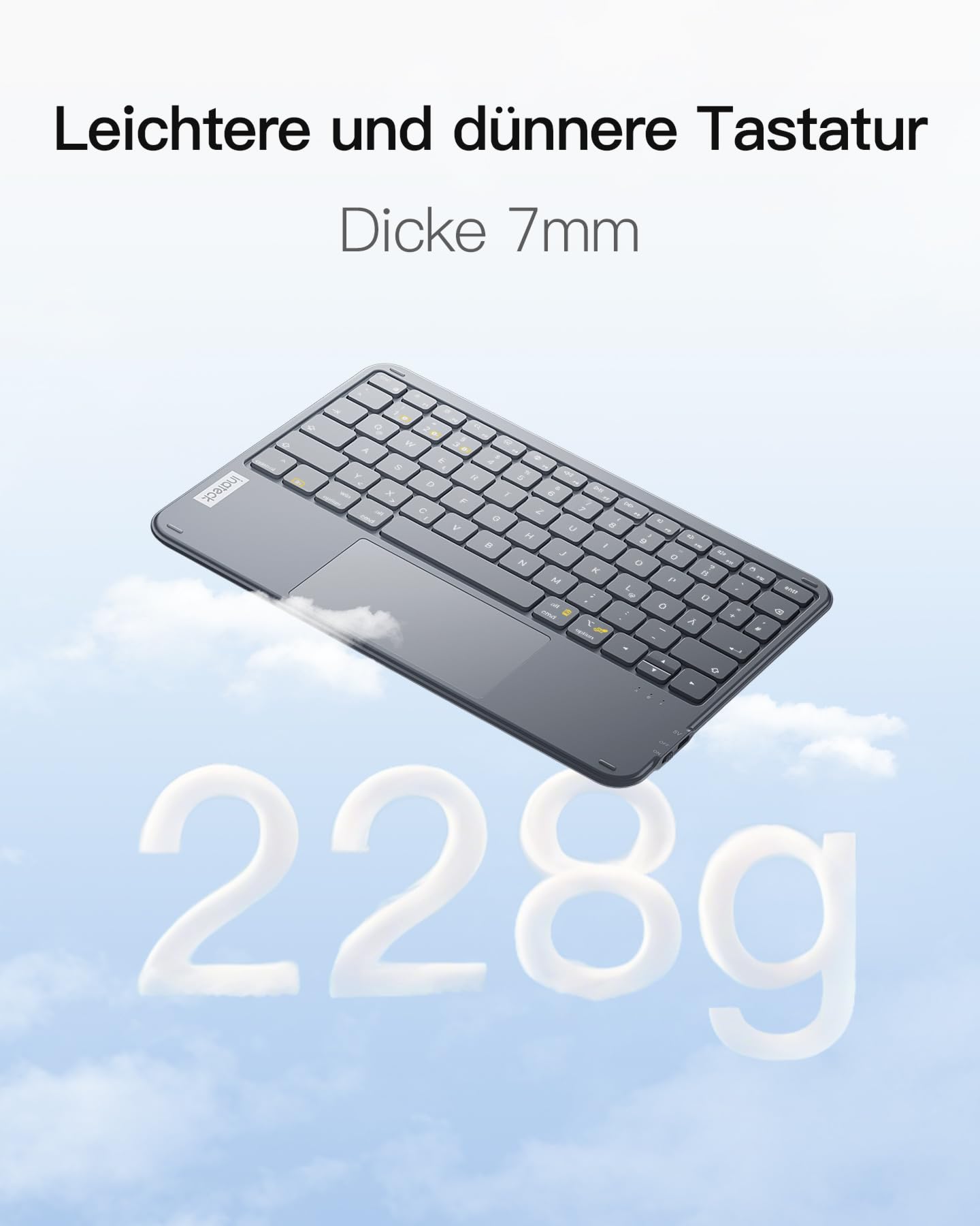 Inateck Tablet Tastatur mit Touchpad, Ultraleichte Tastatur Kabellose QWERTZ Deutsch mit Trackpad, kompatibel mit iPad/Tablet/Windows/Laptop/PC,KB01105