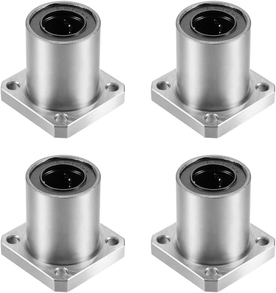 – Linear Ball Bearings, LMK16UU 16mm Square Flange Linear Motion Bushing Double Side Rubber Sealed for 16mm Linear Shaft CNC Machine 3D Printer 4 Pack