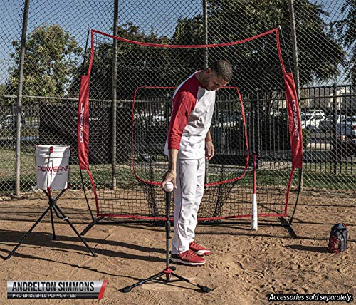 Powernet Baseball Softball Practice Net 7X7 With Travel Tee | Practice Hitting, Pitching, Batting, Fielding | Portable Backstop (Red) #TOP7