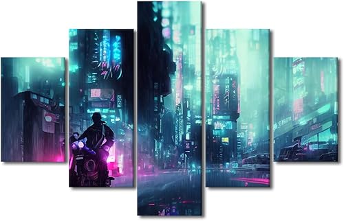 Miniatura 27 de Lienzo decorativo moderno para pared, pintura artística Cyberpunk, impresión de 5 paneles, decoración de lienzo para sala de estar para dormitorio