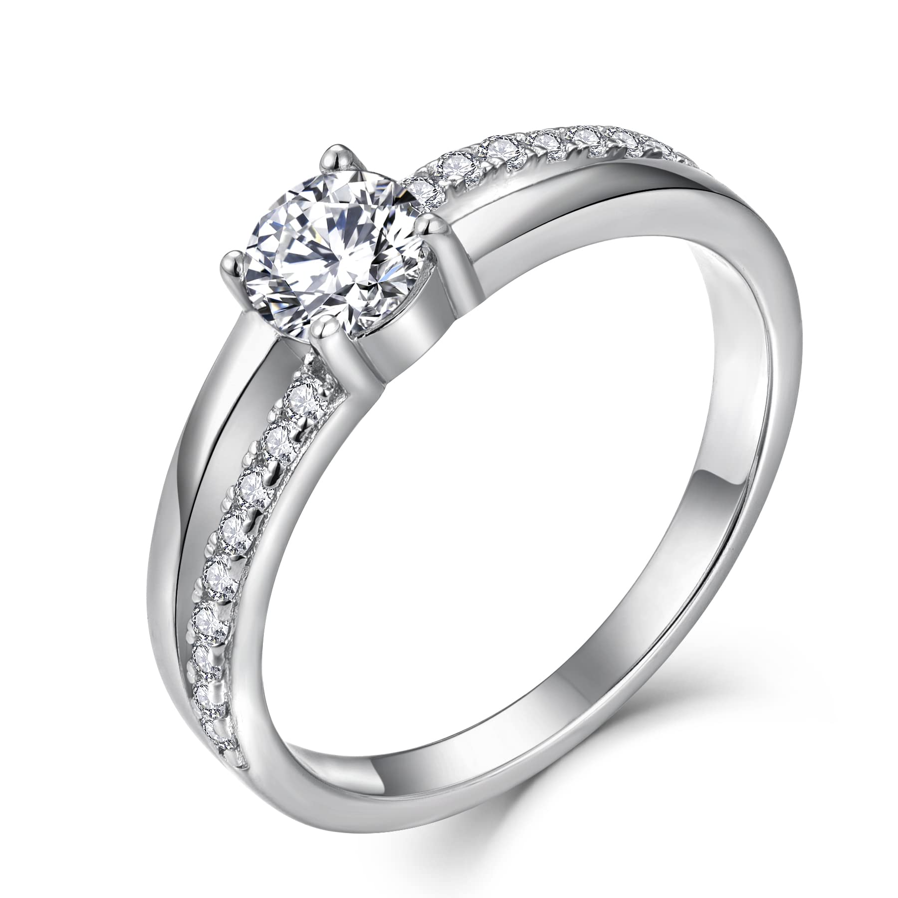 YLAnillo Compromiso Mujer Plata de ley 925 Mujer Chapado en Oro Blanco, Anillo Mujer Alianzas Boda Joyería