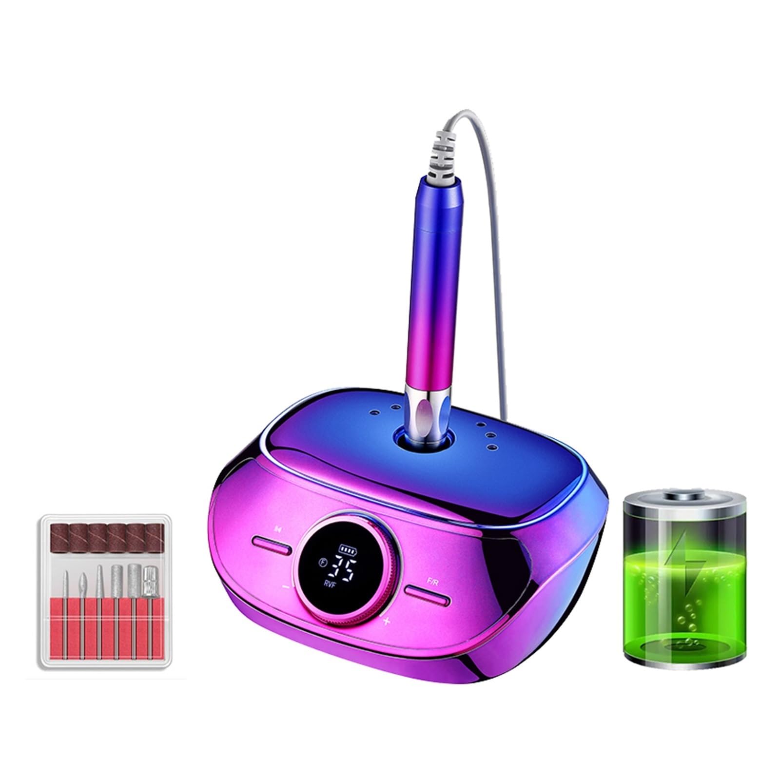 Taladro de uñas eléctrico, taladro de uñas de 35000 RPM, lima de uñas eléctrica portátil para máquina de manicura de pedicura, herramientas de salón de manicura profesional (color: S304 morado, (S304