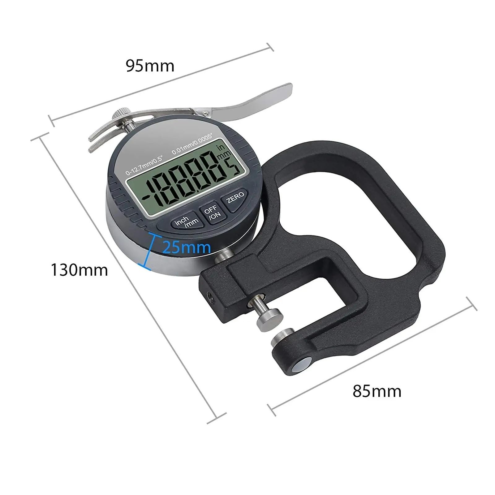 0,01 mm / 0,001 mm Elektroniczny miernik grubości 12,7 mm / 25,4 mm Cyfrowy mikrometr Mikrometro Tester grubości Zmierz wszystko(0-12.7mm 0.001mm)