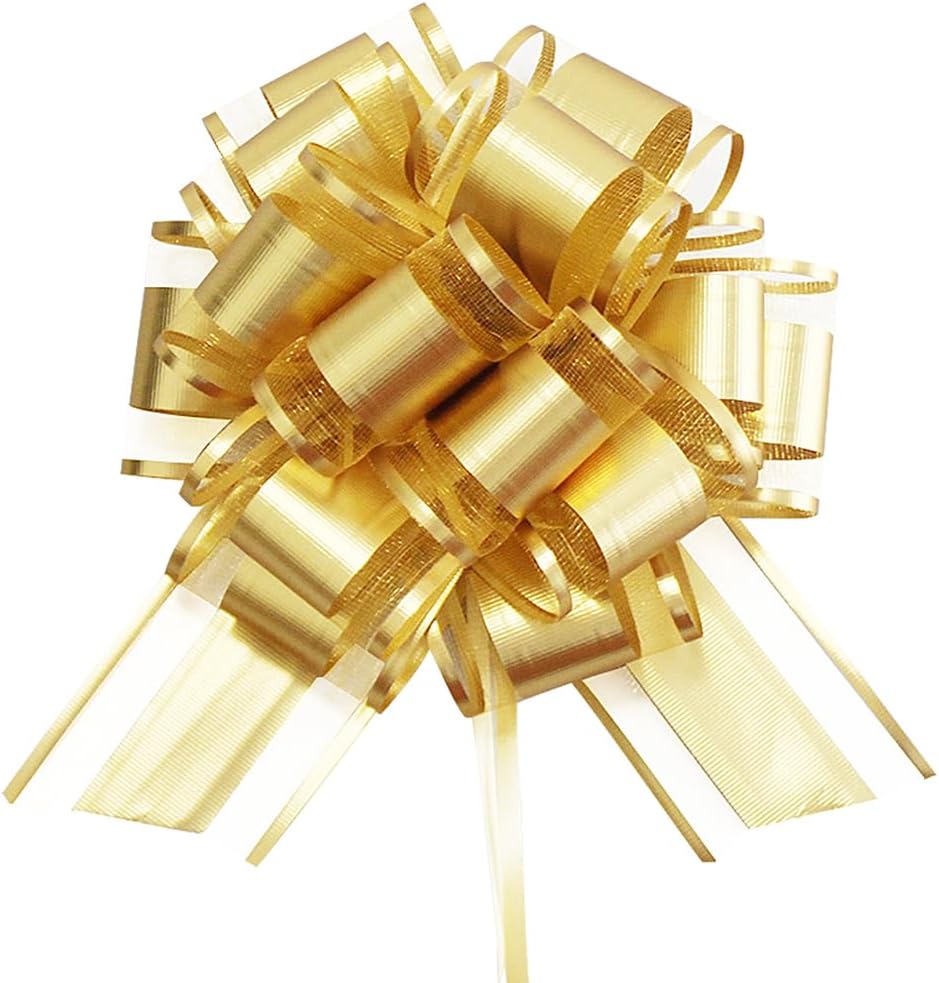 6 PCS Pull Bow Gift Wrapping,6 Inch Gold Pull Bow for Gifts Wrapping Party Birthday Holiday Gift Boxes Bow Basket Packaging Bows for Valentine's Day Presents Flower Decorations (Bright Gold)