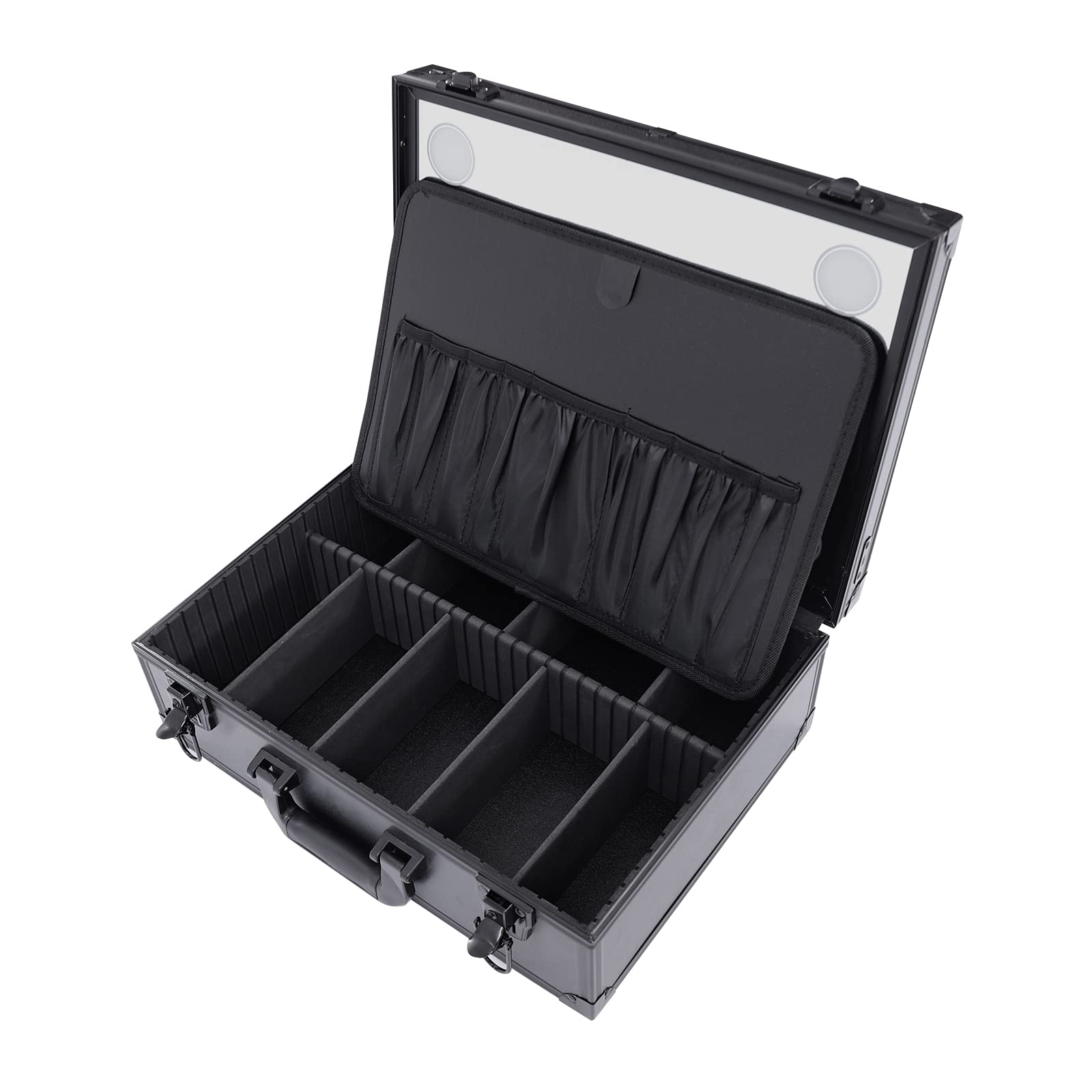 Make-up Koffer mit Lichtern und Spiegel | Großer Organizer mit individuellen Trennwänden | Tragbarer Kosmetikkoffer mit 6 LED-Lichtern und 2000mAh Batterie