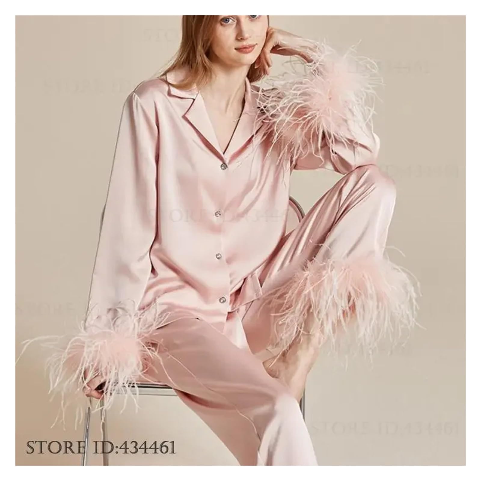 Conjunto de Pijamas de Plumas de Lujo, Ropa de Dormir a la Moda for Mujer, Pijamas, Traje Elegante de satén de Seda, Pijama, Ropa de casa