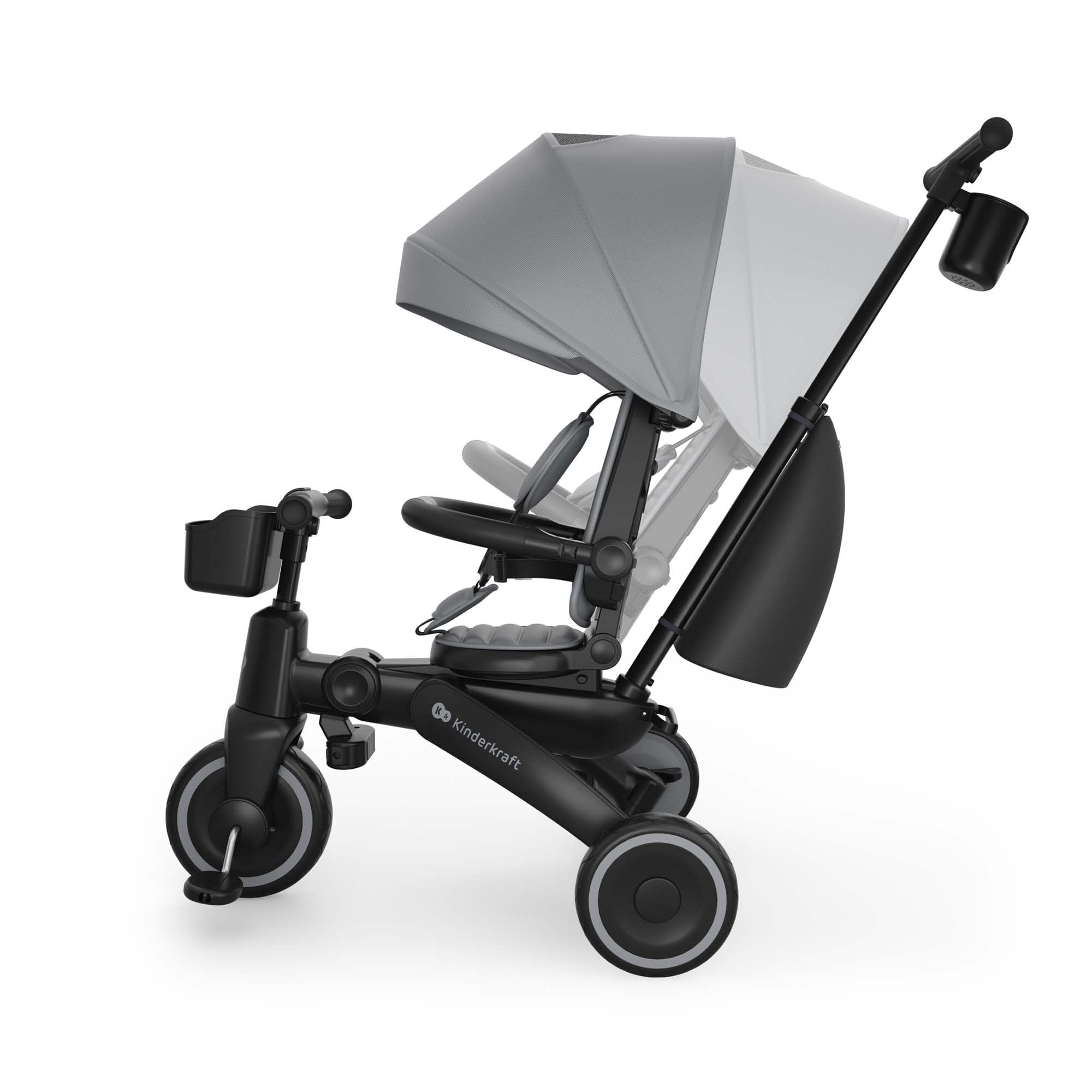Kinderkraft Jazz 3 Tricycle Pliable, siège Rotatif 360°, Position Semi-allongée Face et Dos à la Route, Canopy UPF 50+, Pliage Compact, dès 9 Mois, Gris