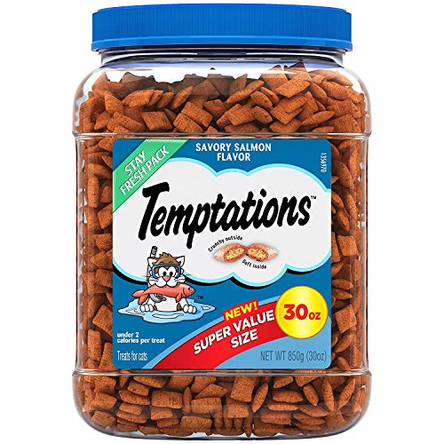 TEMPTATIONS Classic Treats for Cats 30-ounce Tubs - Savory Salmon Flavor 