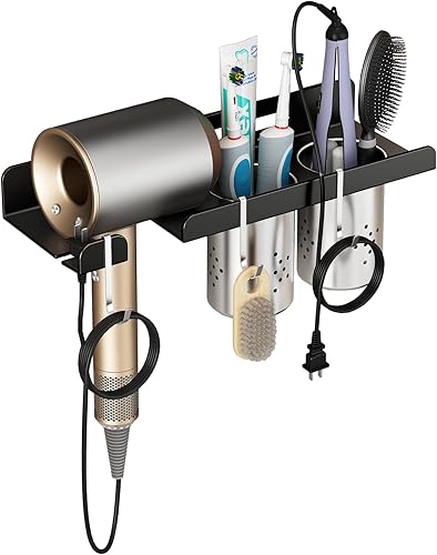 Soporte para secador de pelo, soporte de pared, herramienta para el cabello y organizador de peinado, organizadores de encimera de baño para secador