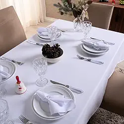 Toalha de Mesa Basic, 3,00m x 1,40m, 10 Lugares, Tecido 100% Poliéster, (Branco)