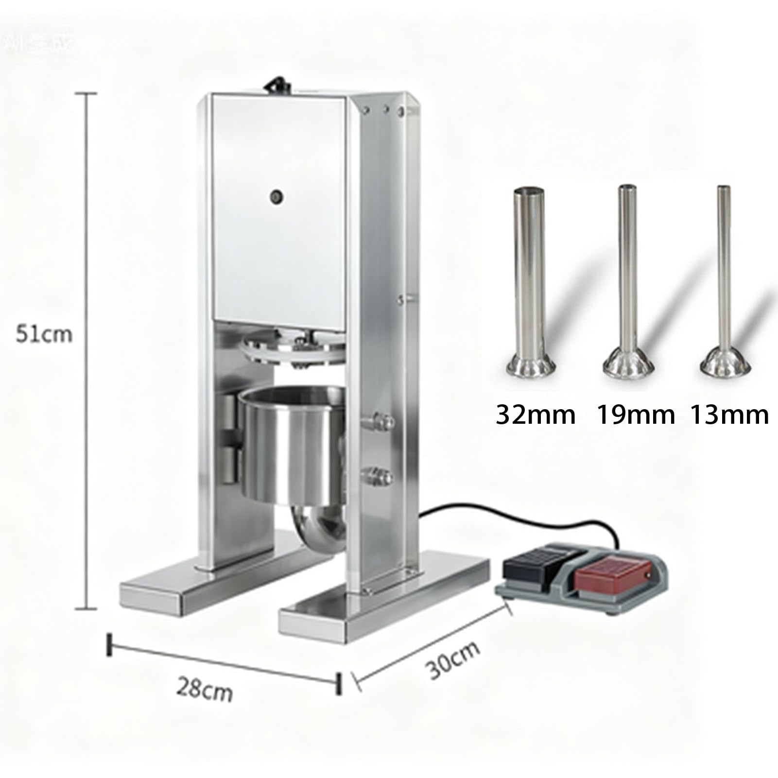 Embutidora De Chorizos, Electrica Maquina De Embutir Chorizos, Vertical Máquina para Embutidos De Acero Inoxidable, con 3 Tubos De Relleno, Capacidad De 3 l, Cubeta Extraíble