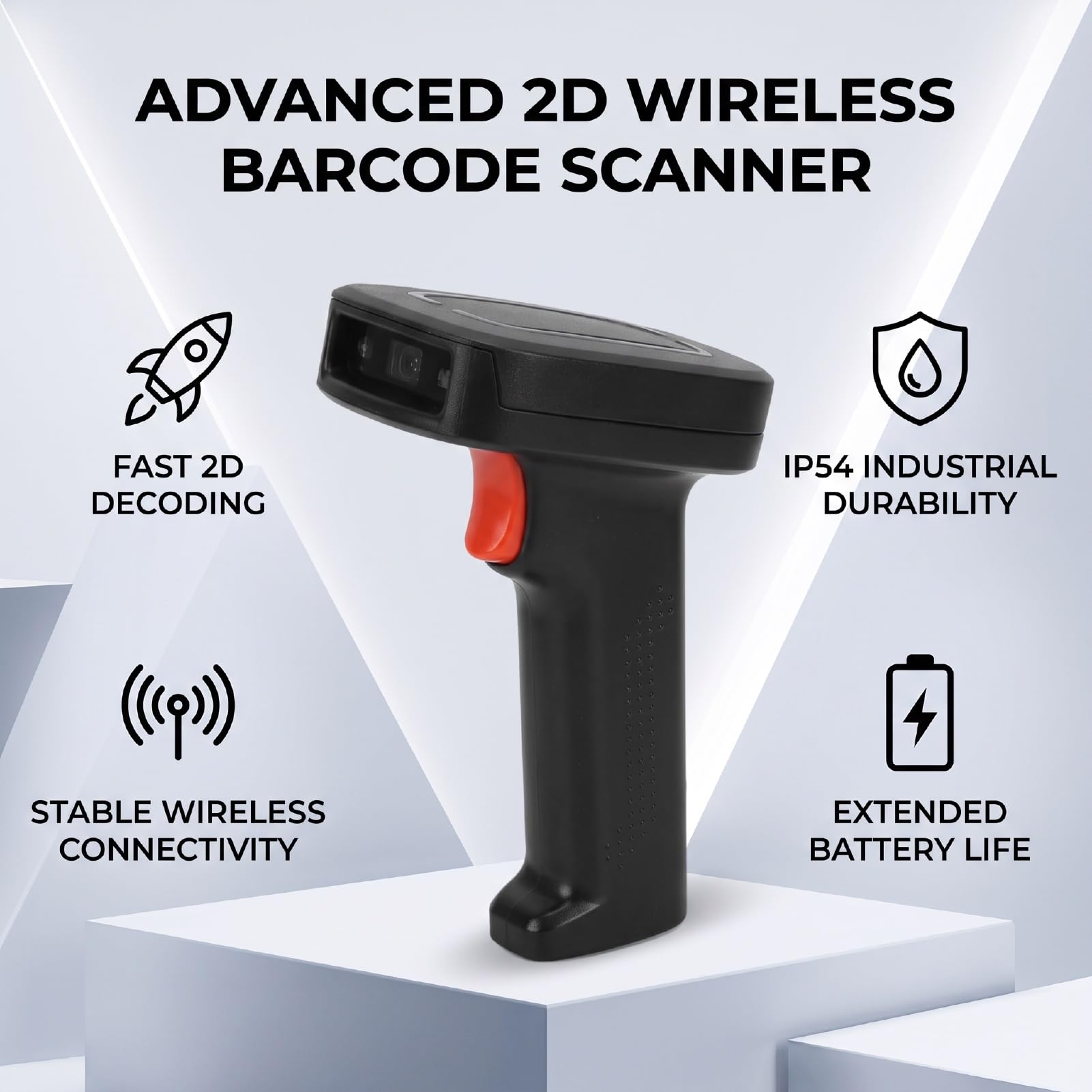 Scanner de Codes-Barres 2D sans Fil, Lecteur QR Portable