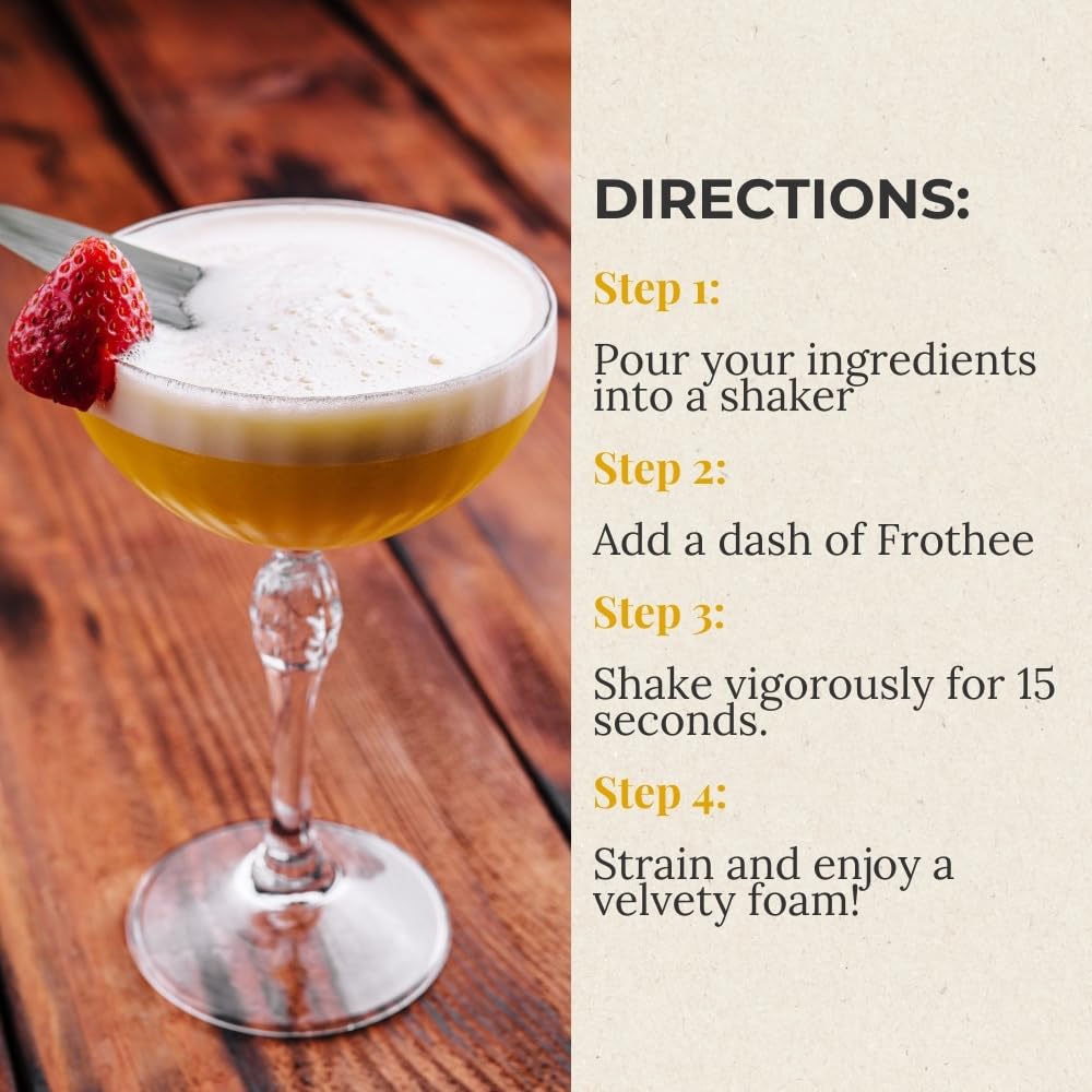 FROTHEE Lot de 4 mousseurs à cocktail tout usage 236,8 g – Substitut d'œuf, mousse végétalienne, sans gluten et sans alcool – Pour cocktails, cocktails et boissons secouées