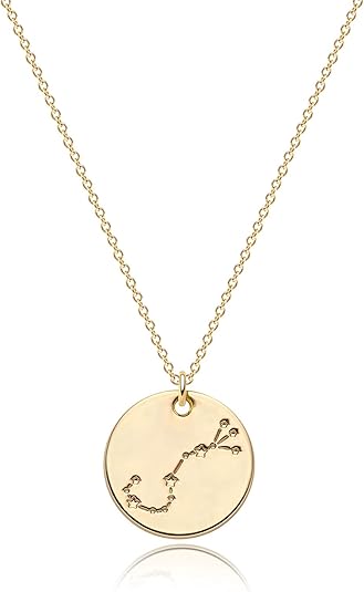 Valloey Rover Women Gold Necklace Coin Disc Celestial Patterned Engraved Pendant 14K Gold Plated Simple Personalized Dainty Chain Jewelry Gift