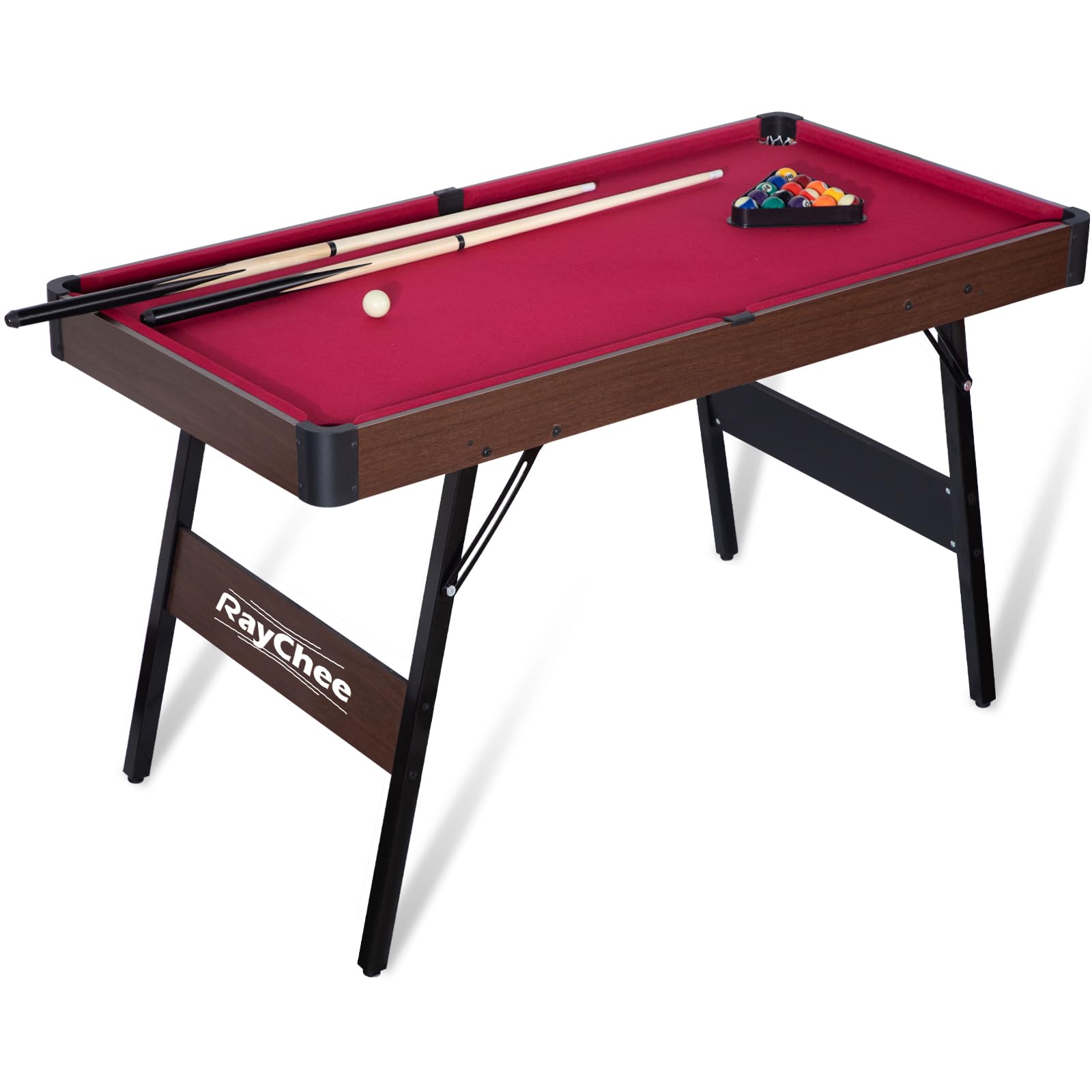 Folding Pool Table, Portable Billiard Game Tables for Kids and Adults, Mini Pool Table with Locking Legs, Adjustable Feet, Balls, Cues, Triangle, Chalk, Brush