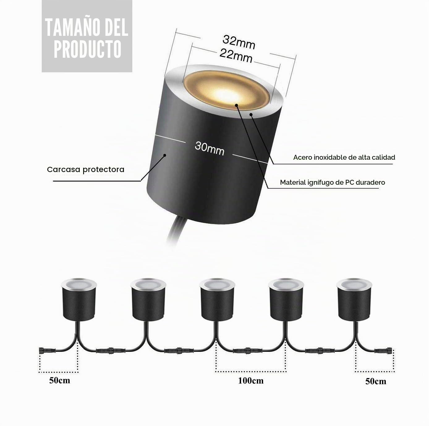 Arotelicht juego de 16 unidades Foco LED empotrable de 12V,Suelo Led, IP67, resistente al agua,2800K,color blanco cálido,0.6W, diámetro de 32mm, para terraza, cocina, jardín, luz decorativa de
