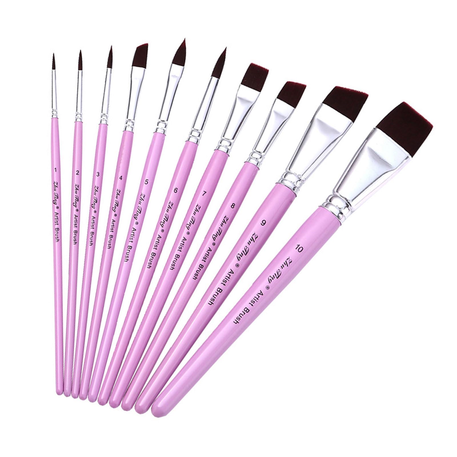 10x Artist Paint Brushes Watercolor Brush Nylon Hair Painting Brush Oil Brushes Drawing Supplies