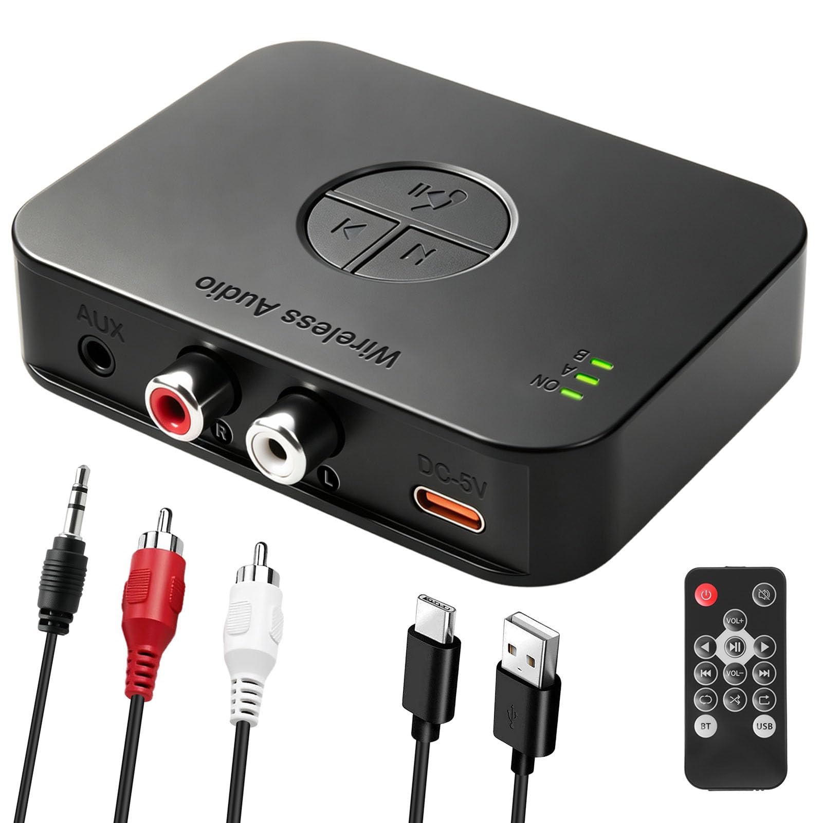 Receptor Bluetooth 6.0 con 2R ca Jack 3.5 mmAUX USB con Mando Baja Latencia | Para Equipo HiFi, amplificador, altavoces activos, radio de coche y TV, estéreo doméstico, Reproducción MP3 WAV FLAC USB