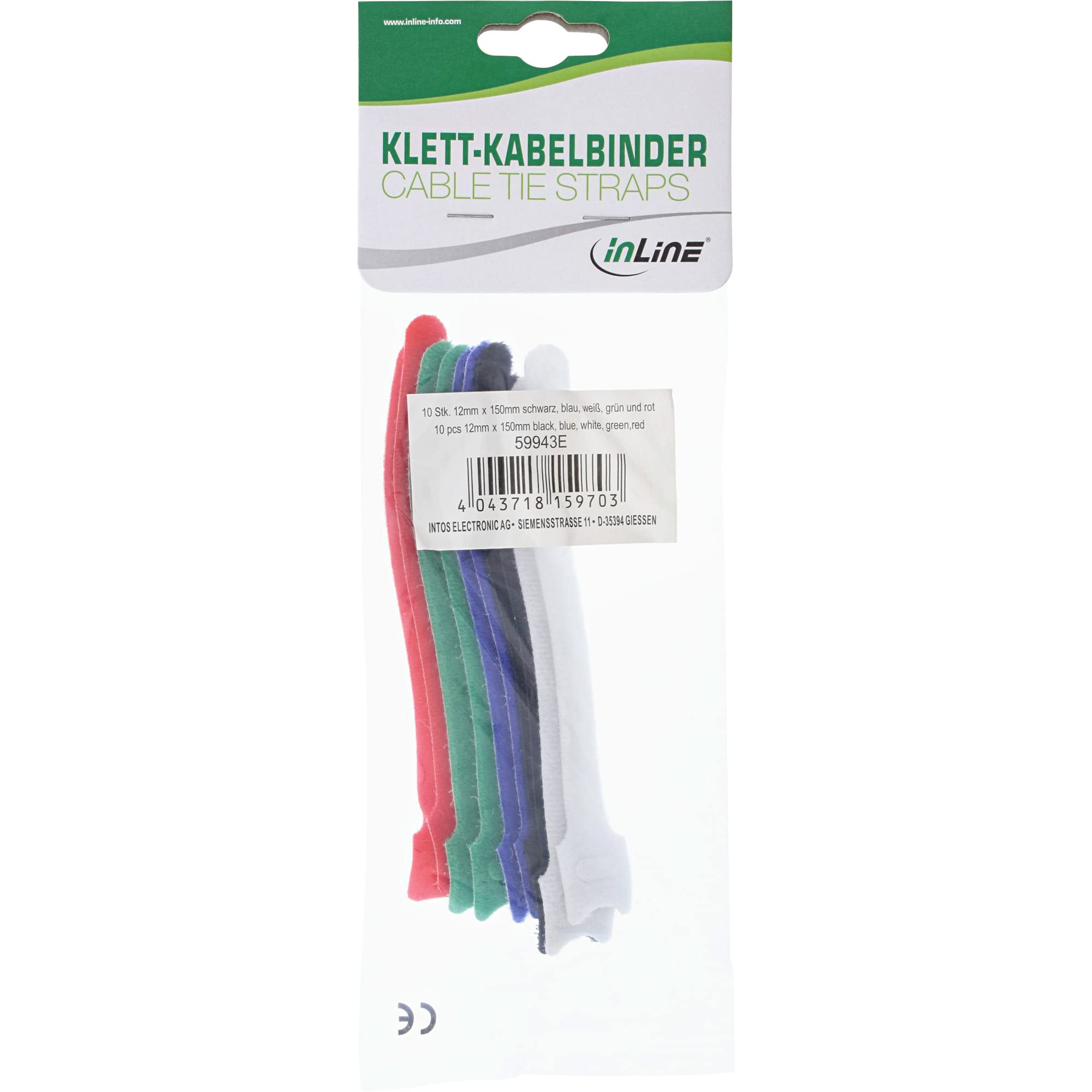 Inline 59943E Colourful Cable Ties (Multicoloured, 15 cm, 12 mm) – Hook and Loop Cable Ties Straps