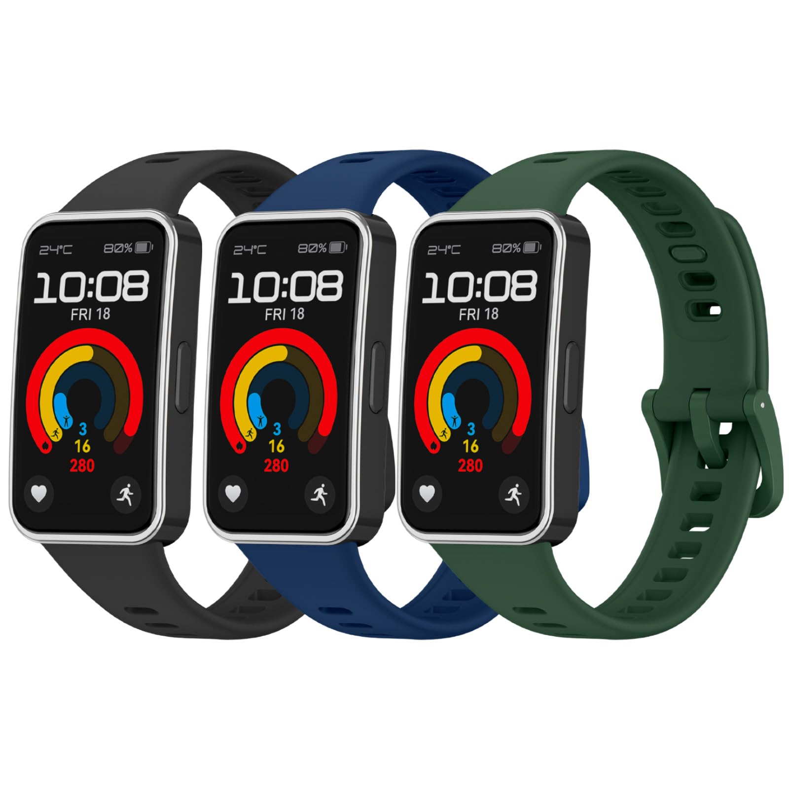 Amzpas 3 sztuki bransoletek do Huawei Band 9 / Huawei Band 8, dla kobiet i mężczyzn, silikonowe, sportowe paski zastępcze, do Huawei Band 9/8, 3 sztuki