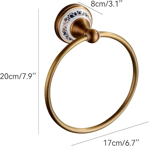 Miniatura 2 de Toallero de latón antiguo, soporte para toalla de mano para baño, accesorios de cocina, montaje en pared, diseño de porcelana