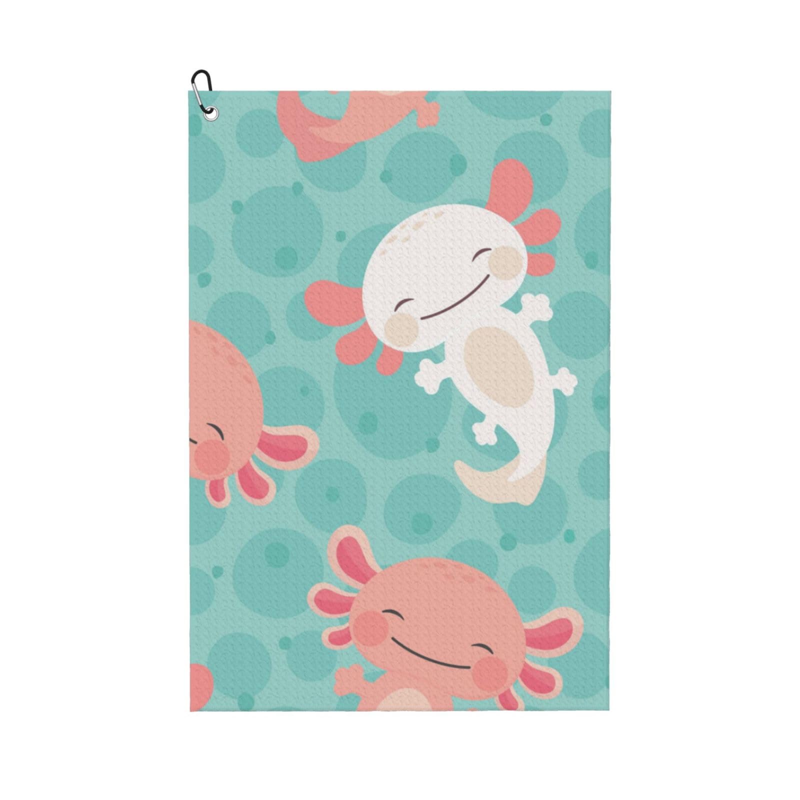 Hnnkloy Kawaii Baby Cute Axolotl, 16x24 in Portable Waffle Golf Towels with Carabiner Clip for Golf Bag