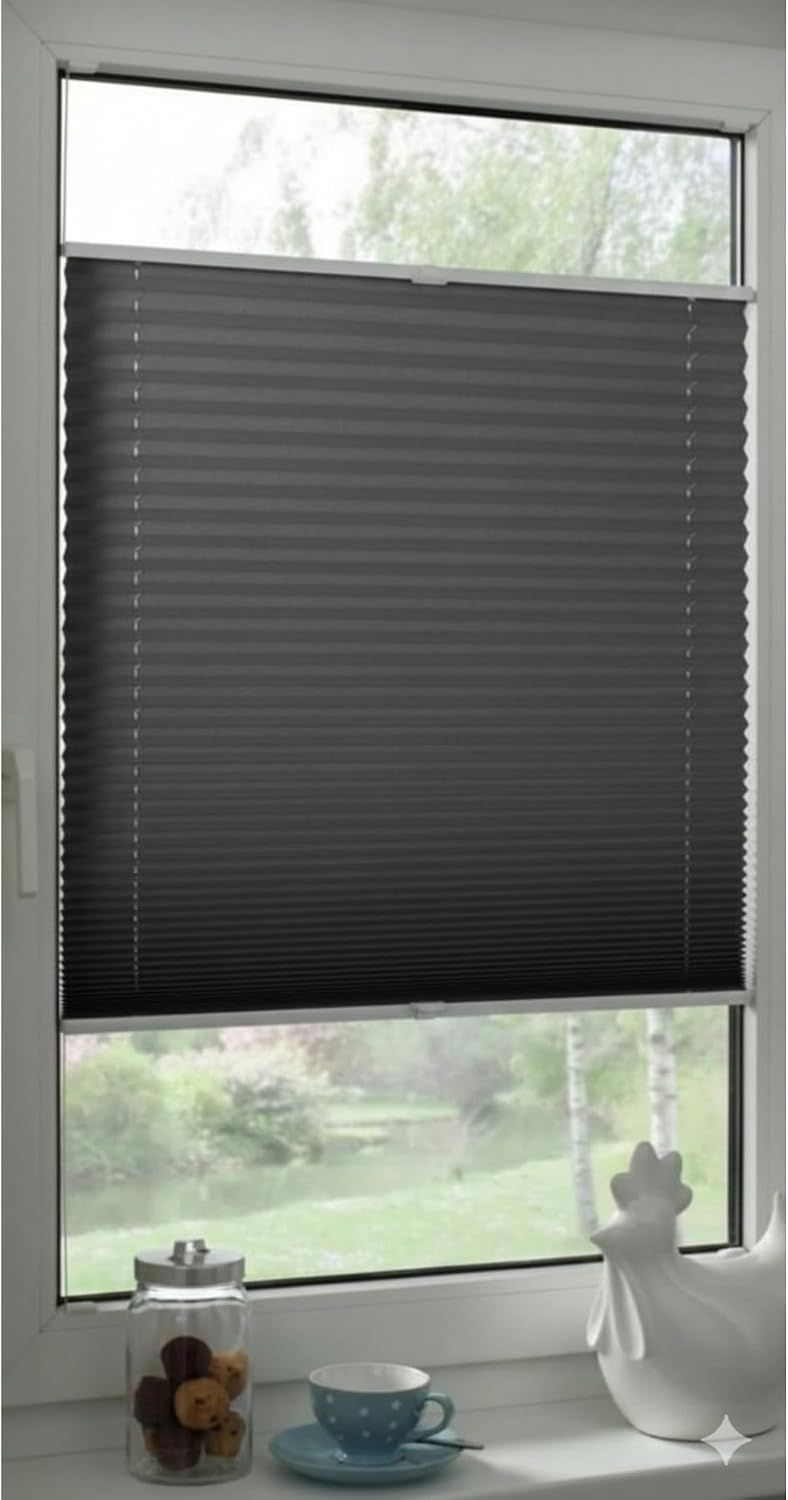 SODEF Pleated Curtain for Balcony Doors and Windows - Room Darkening, Metallic Polyester, Charcoal - 15.7 x 59.1 inches - Charcoal, 20x47 inch