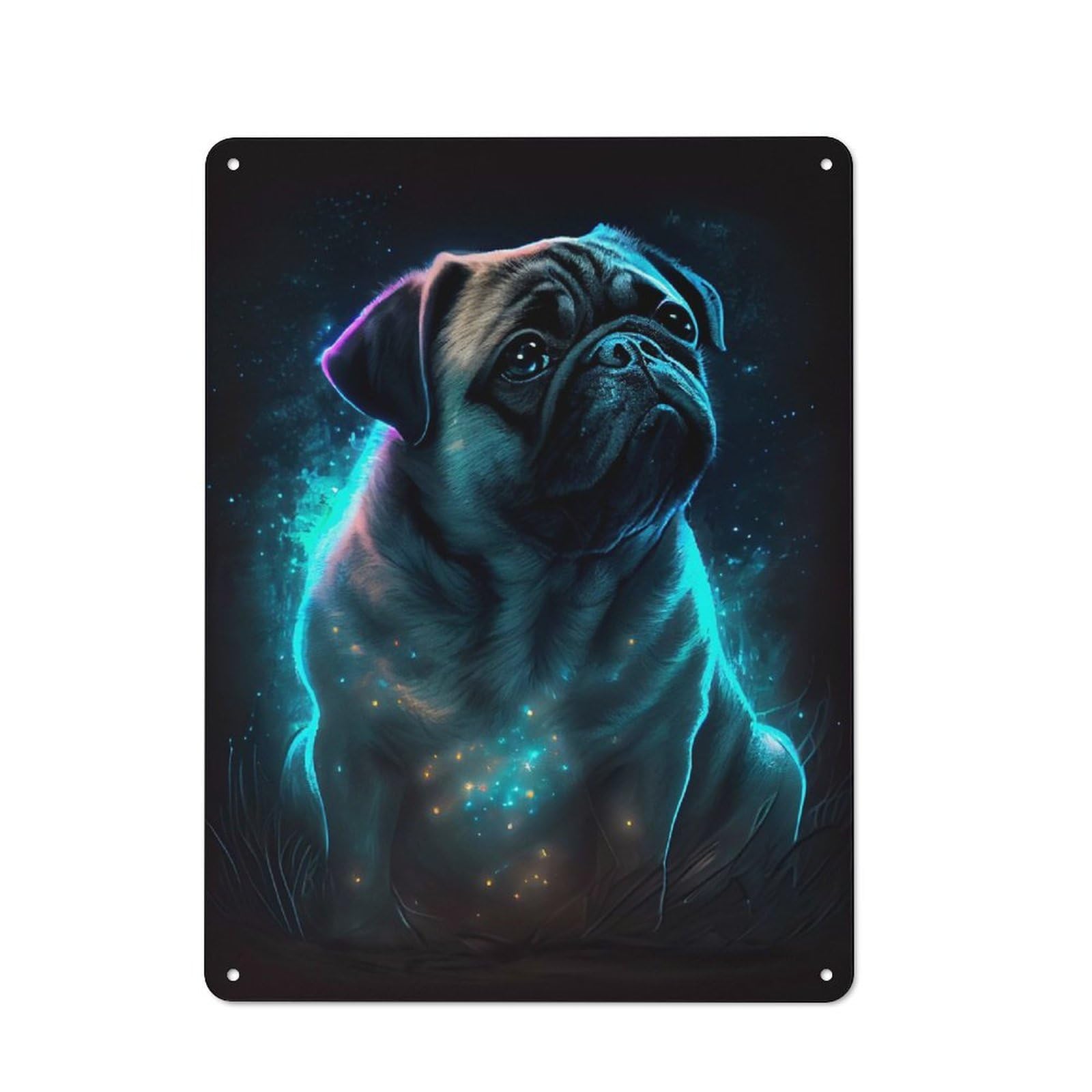 Junmoney Pug Dog Glowing Retro Metal Wall Sign 40X30cm Featuring For Hallway Wall, For Garage, Workshop And Man Cave Decoration