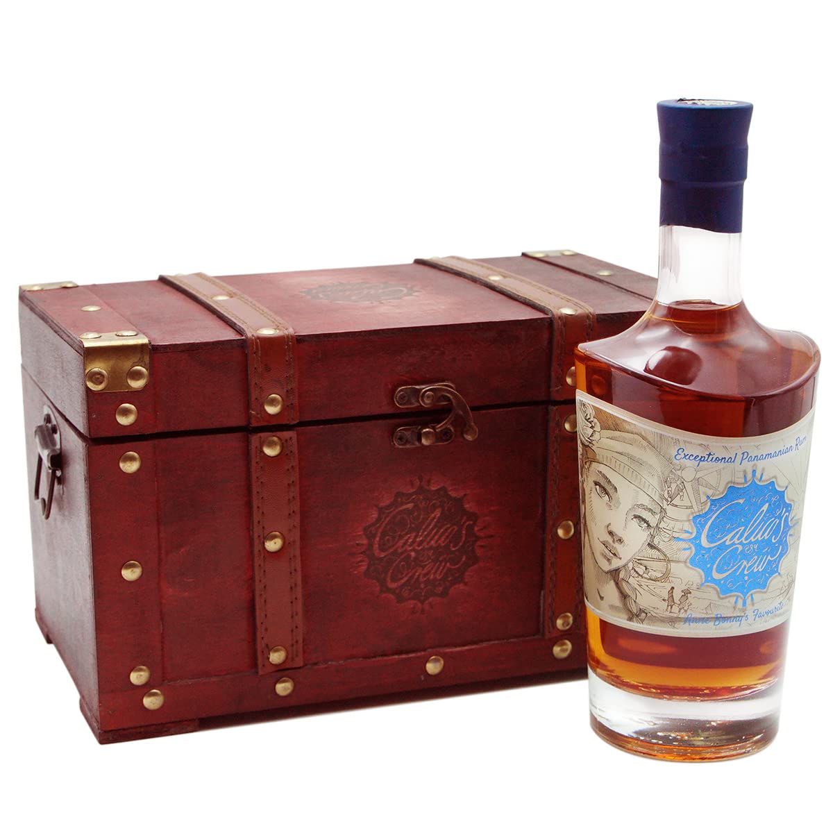 Calico's Crew | 1x 0,7 l Premium Rum aus Panama – 40% vol. und 8 Jahre alte Reifung – mit edler Holz-Schatztruhe als Geschenkset – fassgelagert, Noten von Frucht & Vanille | Anne Bonny’s Favourite