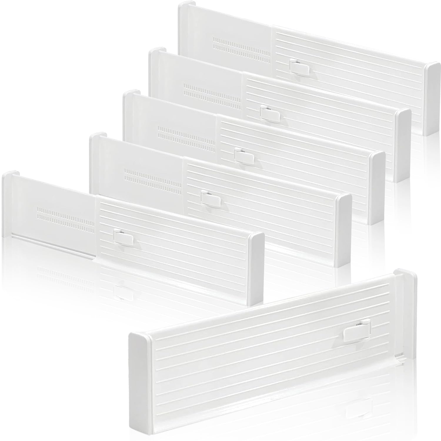 LOSYHU 6 Pack Drawer Dividers Adjustable Drawer Organisers Plastic Drawers Separators Expandable Drawer Divider for Kitchen Utensils, Office Storage, Wardrobe, Drawers (White)