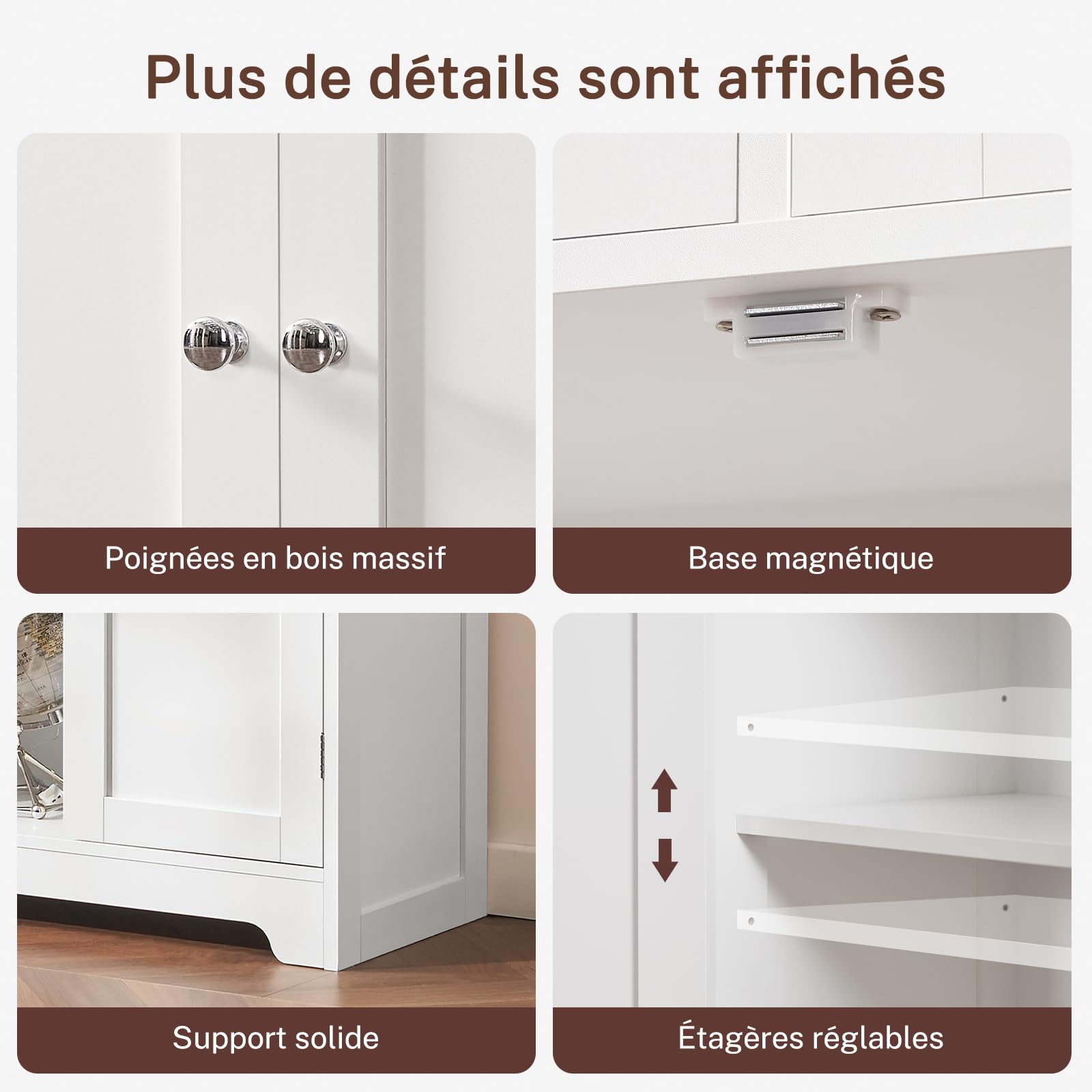 TEENFON Meuble de Salle de Bain avec 4 Portes, Armoire de Rangement Colonne avec 2 Étagères Réglables et 2 Tiroirs, 60x30x147 cm, Blanc
