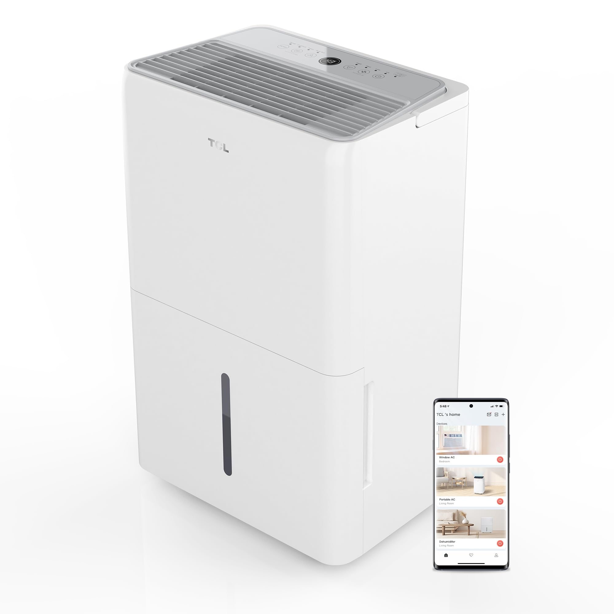 TCL 4,500 Sq. Ft. Smart Dehumidifier, Energy Star Most Efficient 2024, 50 Pints Per Day, Ideal for Basements, Rooms, and Other Living Spaces, Compatible with Alexa/Google Assistant – H50D44W