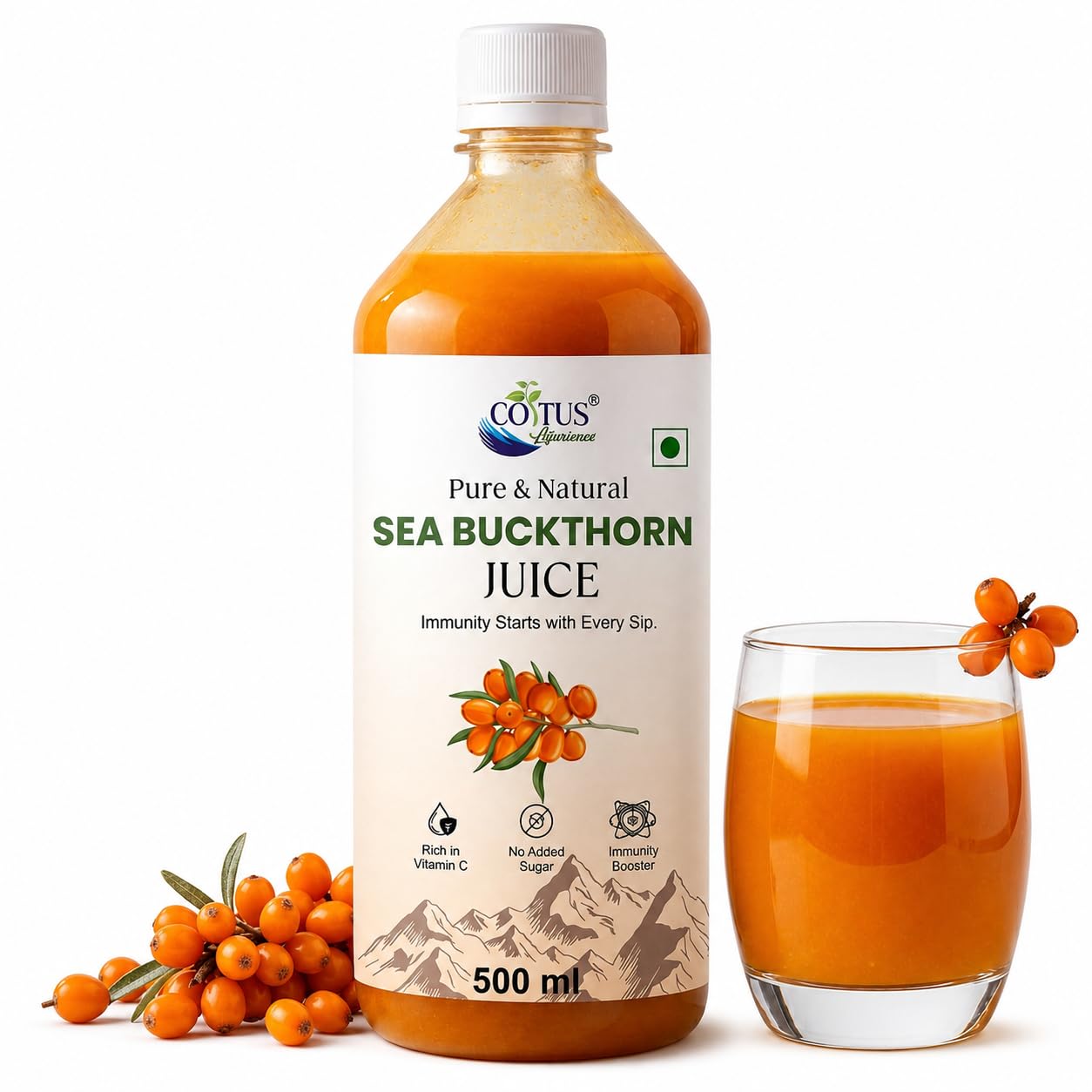 Himalayan Sea Buckthorn Pulp Concentrate 500ml | Cold-Pressed | Makes 50 Glasses | Natural Vitamin C, Omega 3 6 7 9, Antioxidants | Immunity, Skin Glow & Gut Health Support | Juice Seabuckthorn-image-21
