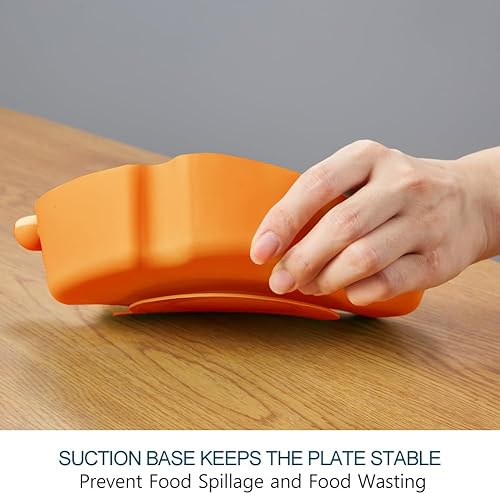 Miniatura 5 de Matyz Platos de succión de silicona para bebés con succión (naranja)  Platos divididos para niños antideslizantes  100% silicona de grado