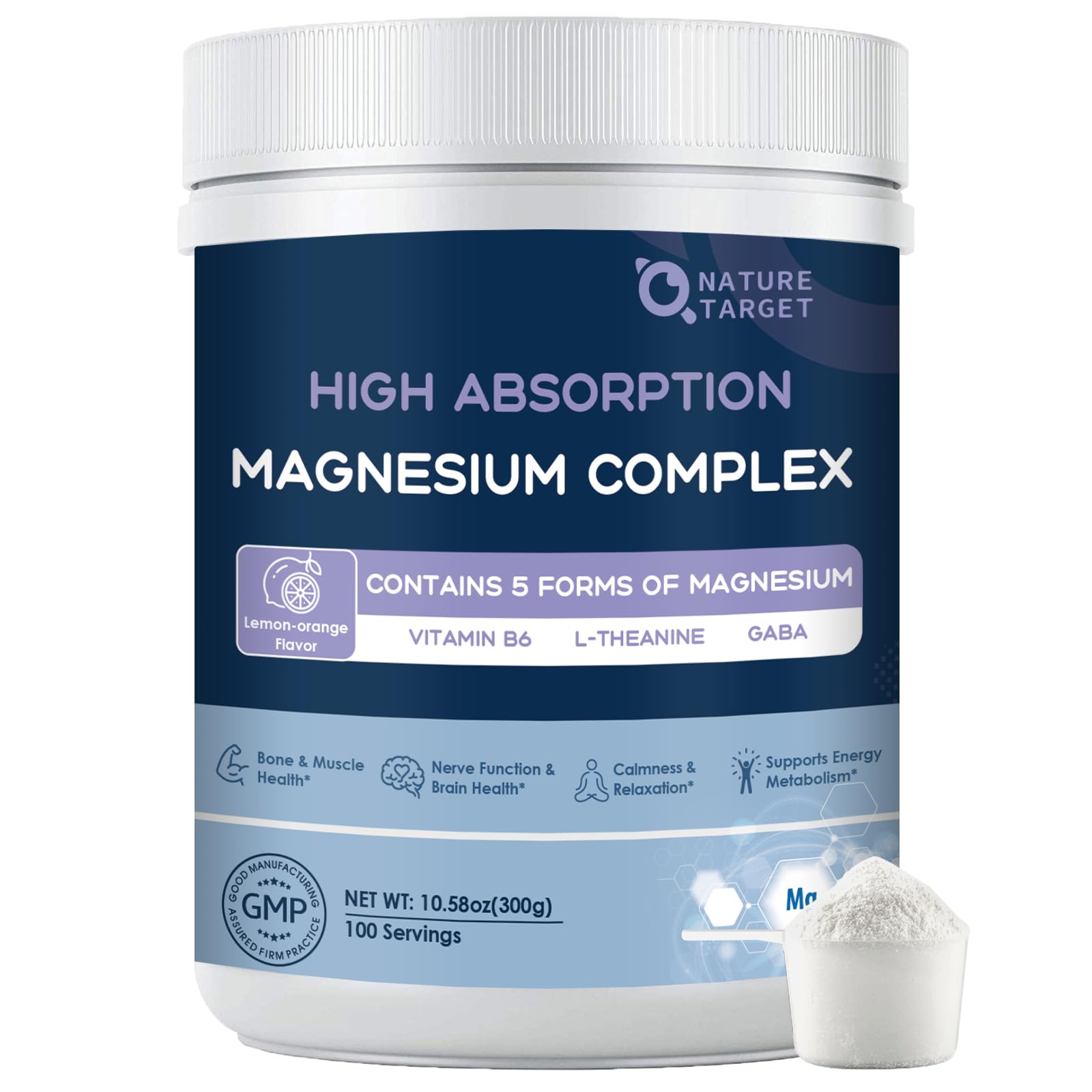 NATURE TARGET Magnesium Powder Supplement for Women & Men, 100 Servings