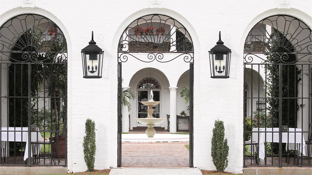 Image of zeyu 27 Inch Outdoor Wall Lamp, 3-Light Large Outdoor Wall Lighting for House Porch, Die-Cast Aluminum in Black Finish, Seeded Glass, ZW105B-L BK