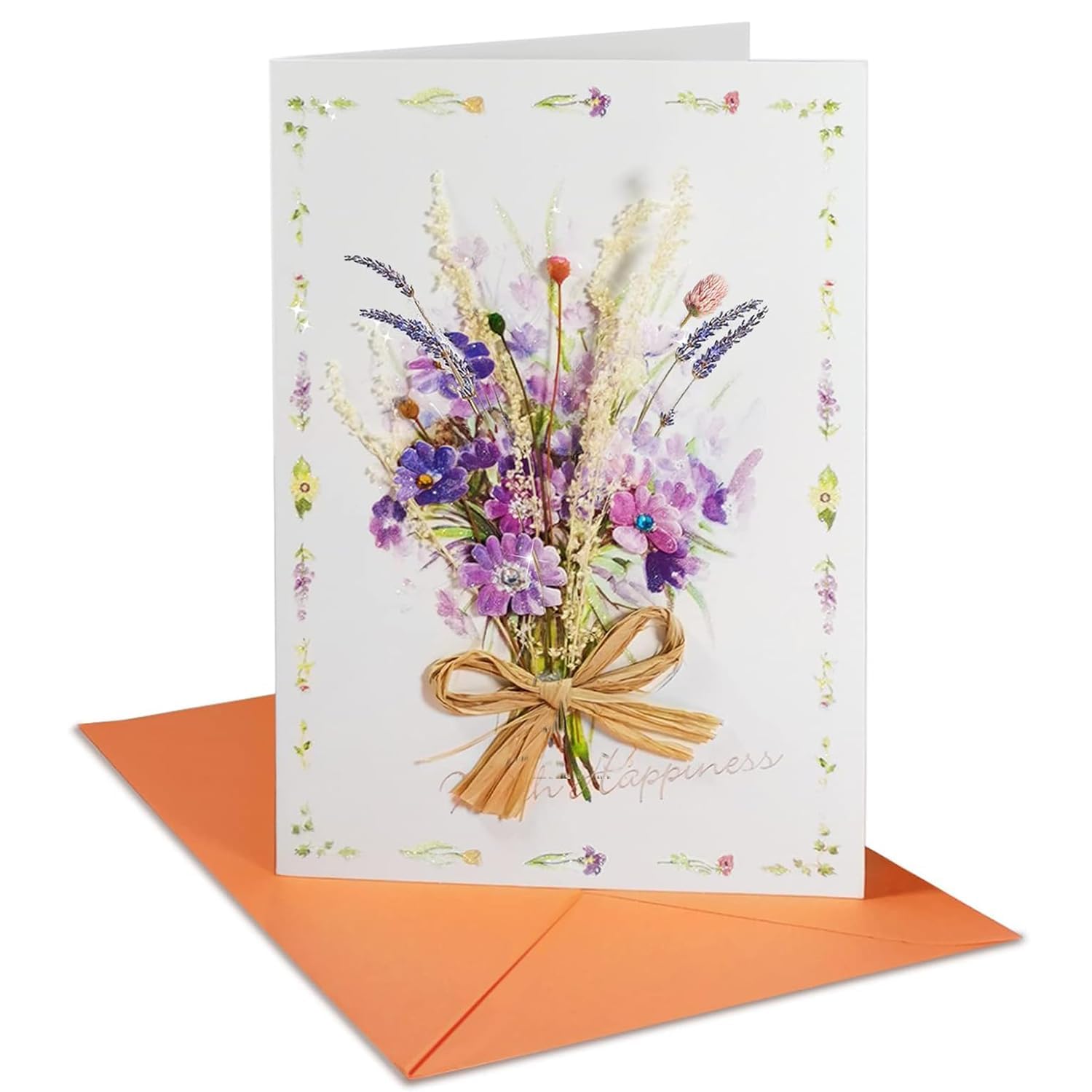 X spring Dried Flower Greeting Card, 4 PCS Real Flower Greeting Cards, Handmade Natural Flower Greeting Card, Includes Envelope and Note Tag, Suitable for Valentines, Mother's Day, Wedding and