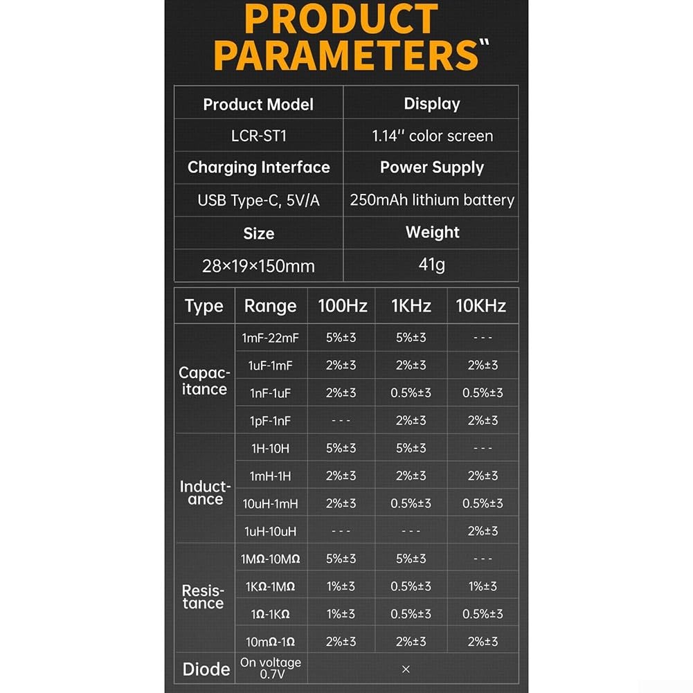 LCR-ST1 Digital Tweezers LCR Meter, 1.14 Pollici Schermo, 28×19×150mm, Alta Precisione LCR Meter Pinzette Intelligente Per Pinzette