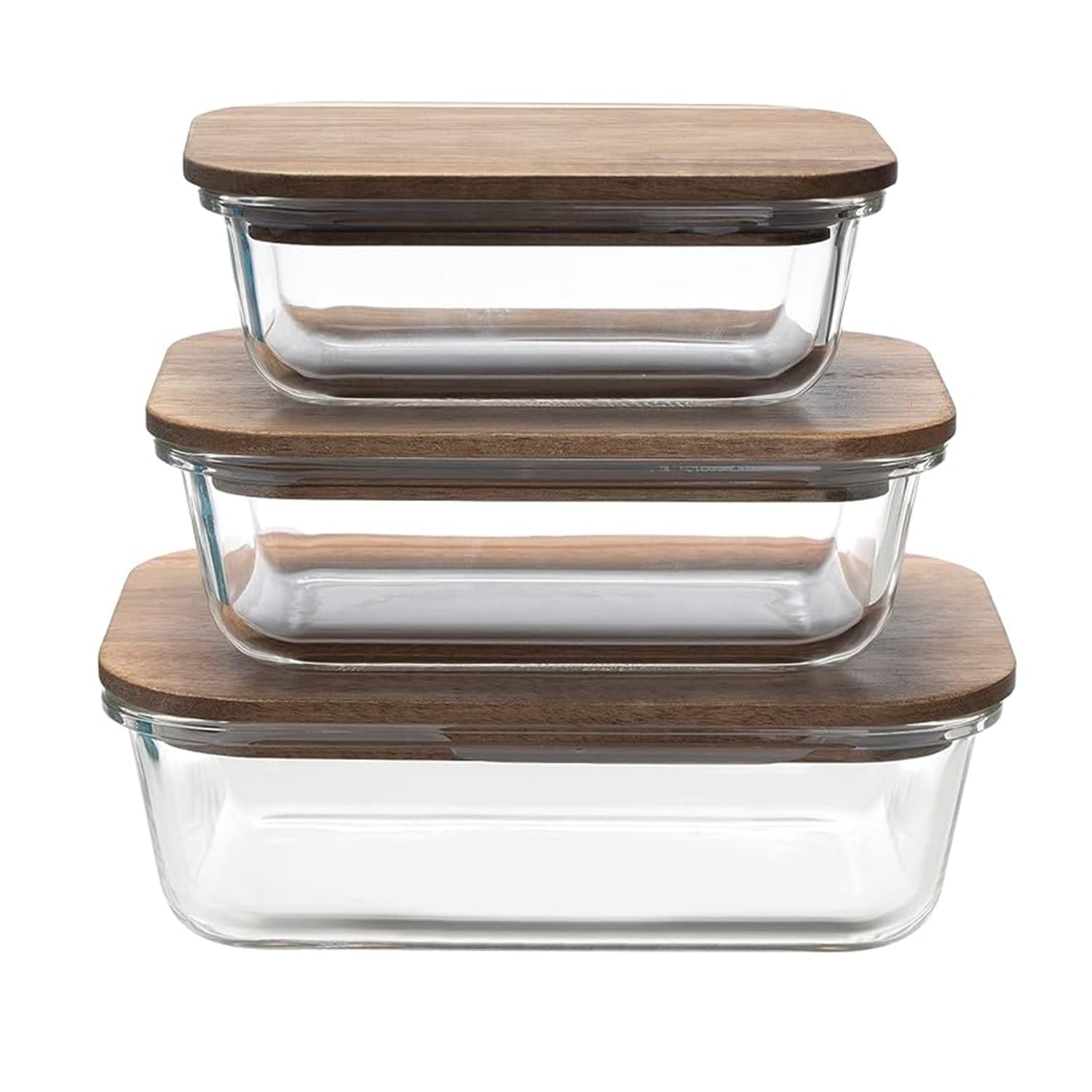 Kuber Industries Kitchen Containers | Air Tight Containers with Wooden Lid | Kitchen Storage Organizer | Microwave Safe Box | Container Set for Kitchen | Set of 3 | Transparent