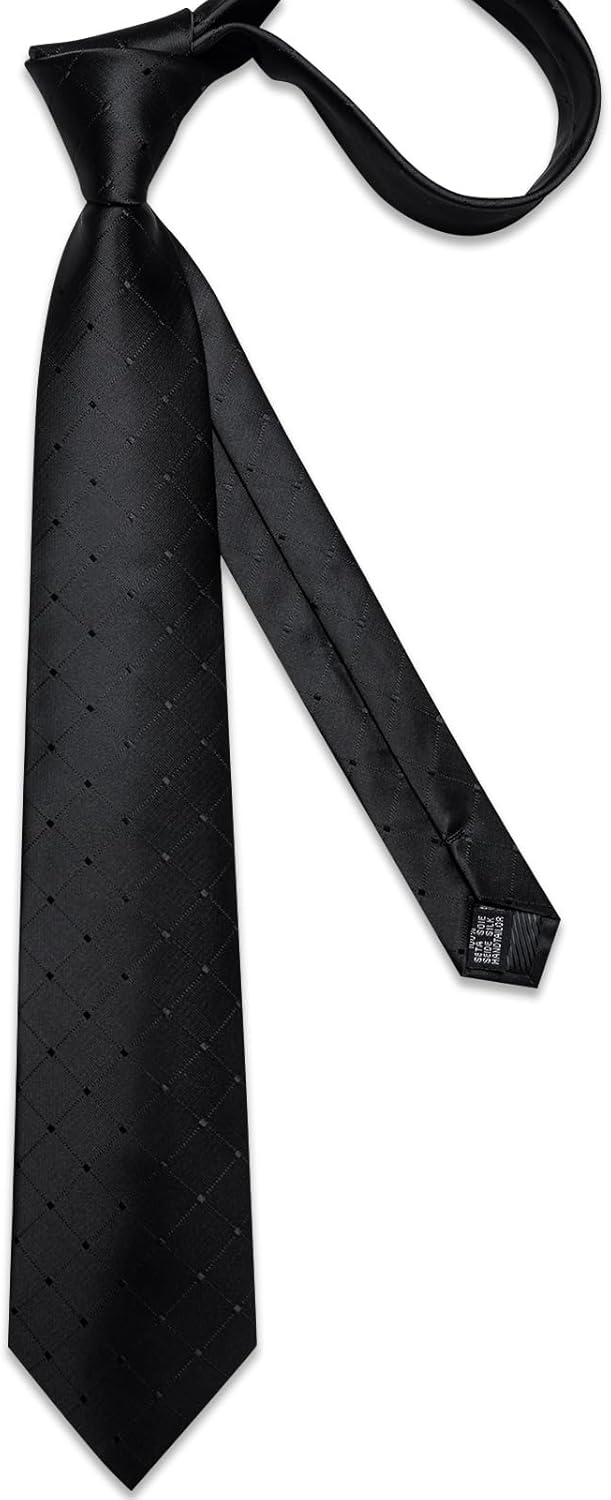 DiBanGu Silk Ties for Men Formal Plaid Check Necktie and Pocket Square Cufflinks Tie Clip Set Wedding Necktie with Gift Box - Image 4