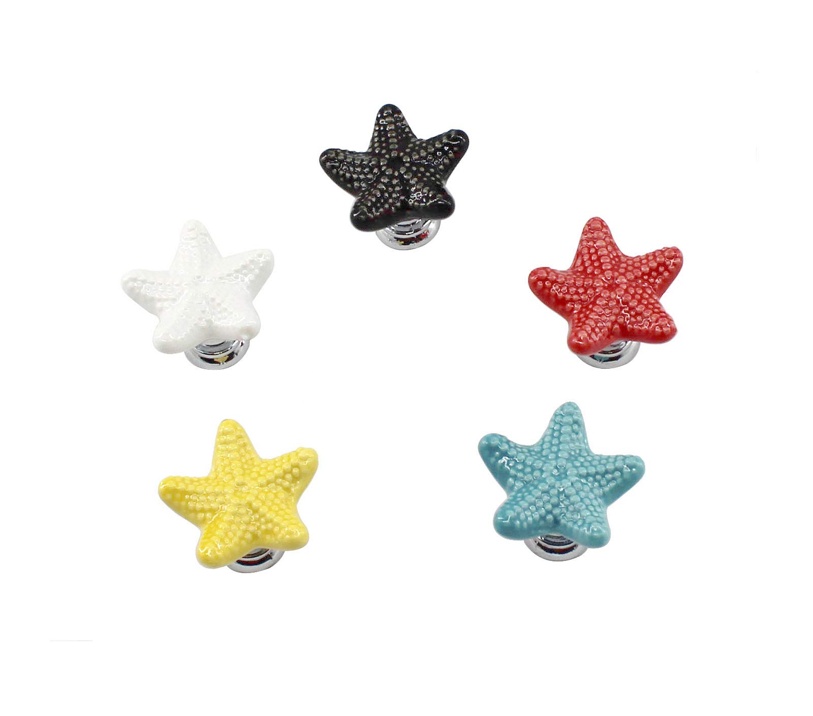 Confezione da 8 pomelli in ceramica a forma di stella marina blu con base in lega di zinco per armadietti, maniglie per armadietti