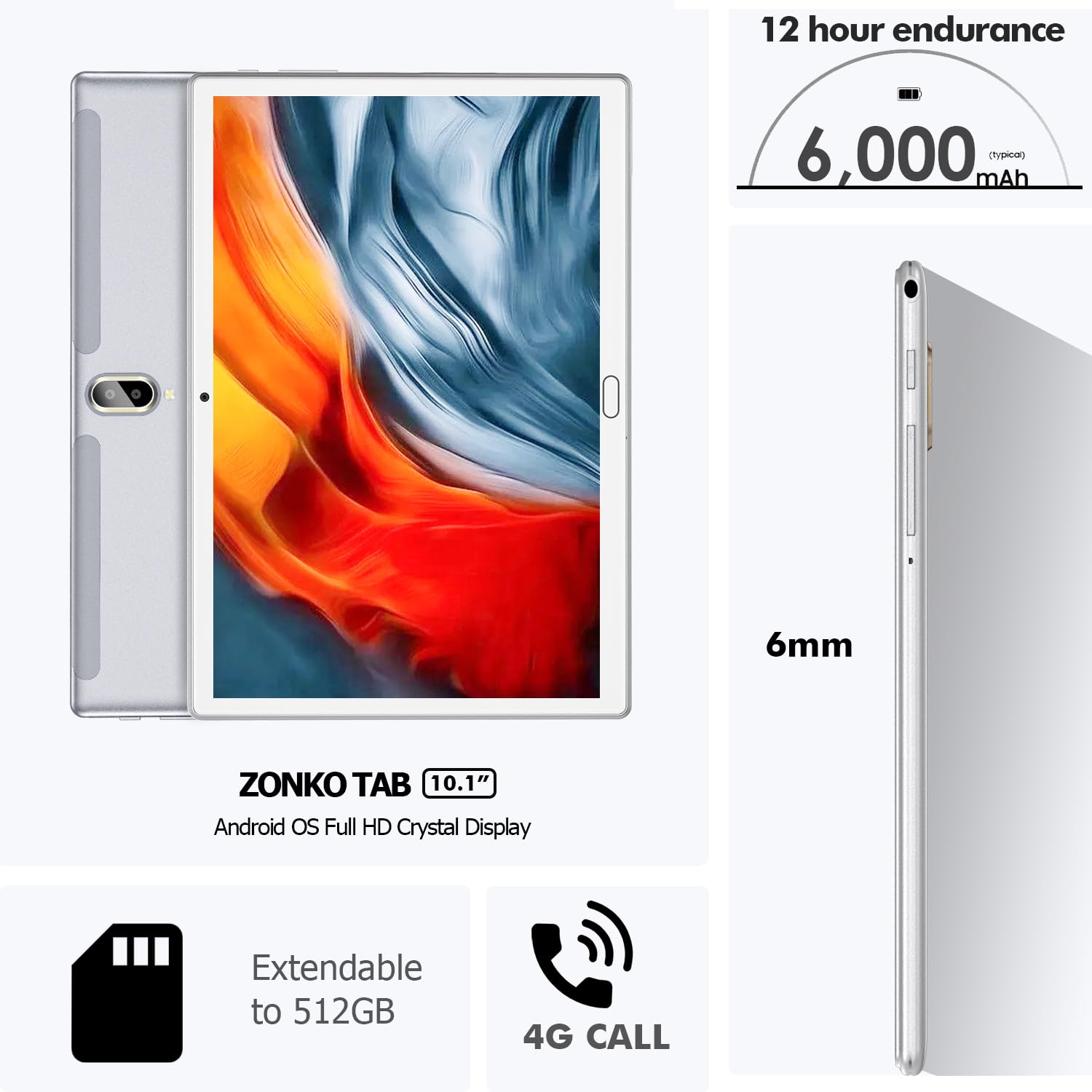 Tablet 10 pollici 4G LTE Tablet con slot SIM 64GB ROM 512GB TF Tablet con tastiera penna e mouse Tablet PC Android 13 Tablet in offerta Octa Core 1080P FHD 6000mAh 13 MP Bluetooth WiFi GPS OTG Type-C